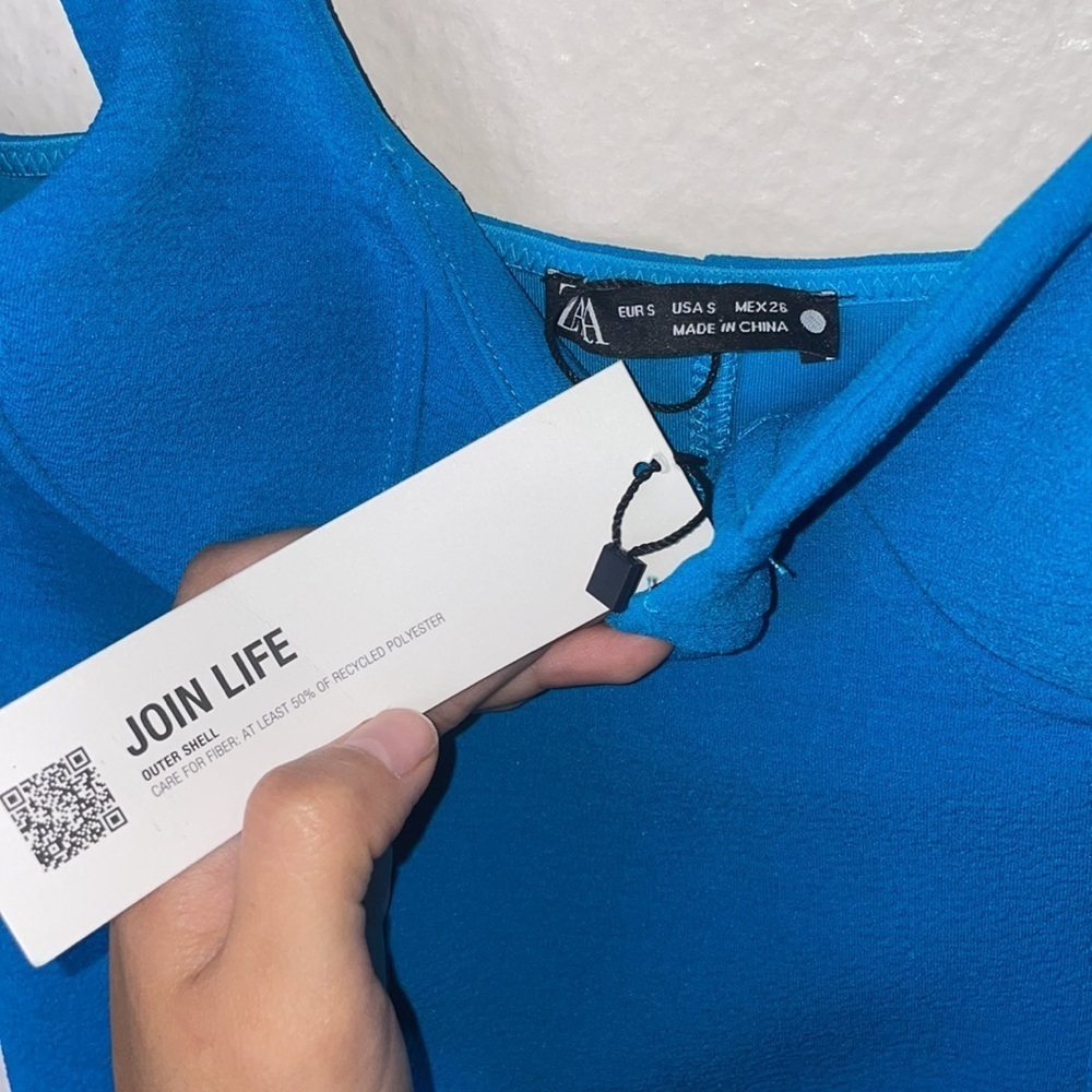 NWT Zara Electric Blue Corset Stitch Bodycon Mini Dress Size Small - Picture 12 of 12